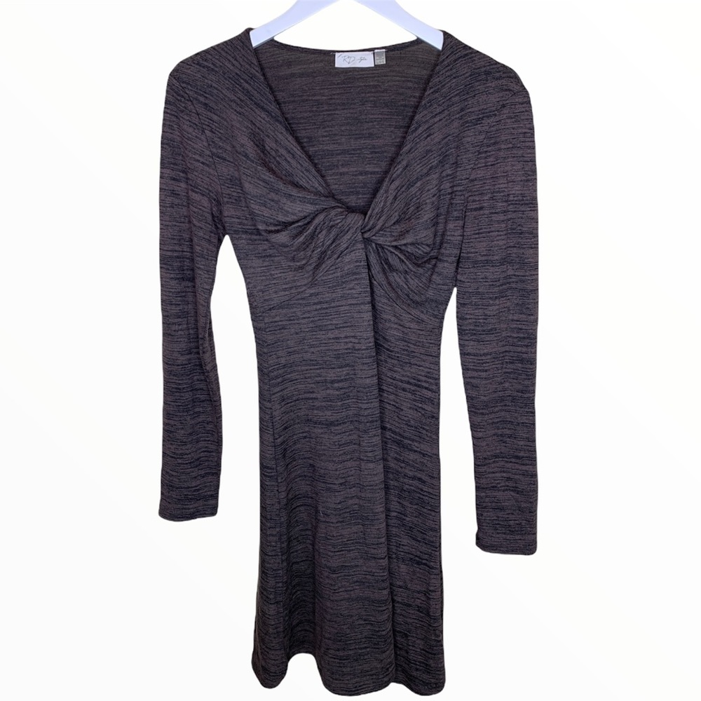 ANTHROPOLOGIE RD STYLE Grey Twist Front V-Neck Knit Swing Dress Size Large
